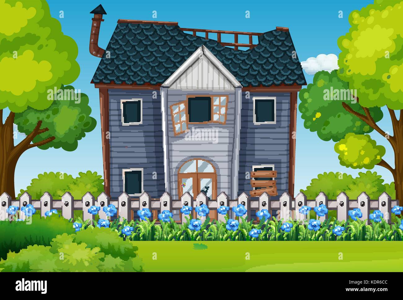 Vieille maison avec beau jardin illustration Illustration de Vecteur