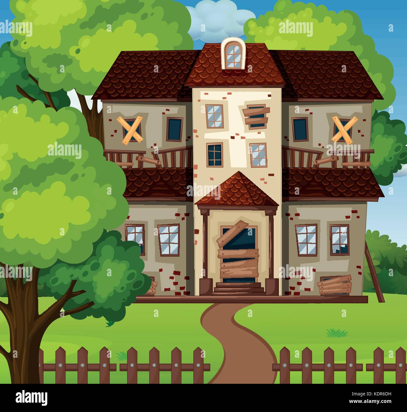 Vieille maison avec jardin vert illustration Illustration de Vecteur