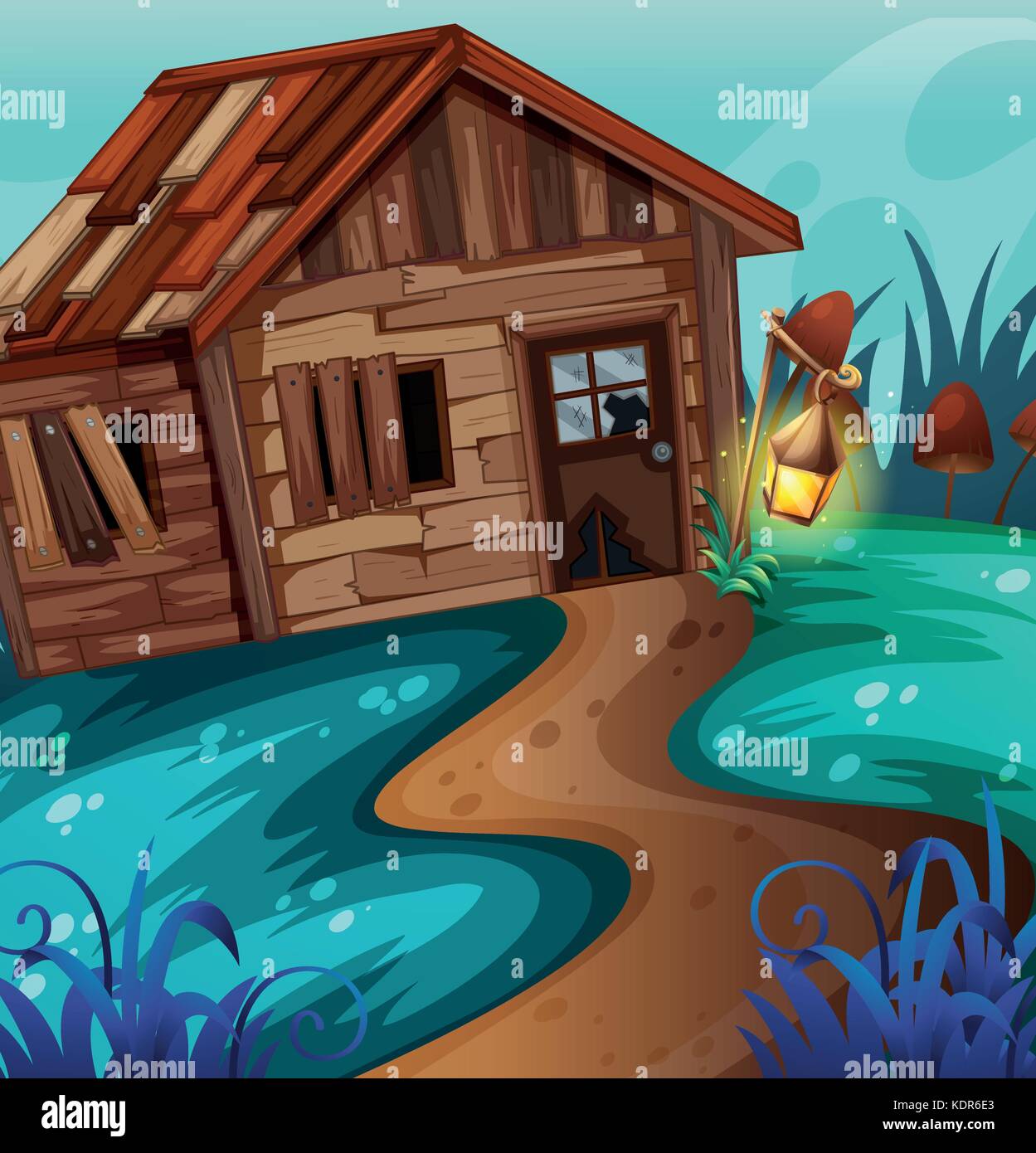 Ancienne maison rurale dans le domaine de nuit illustration Illustration de Vecteur