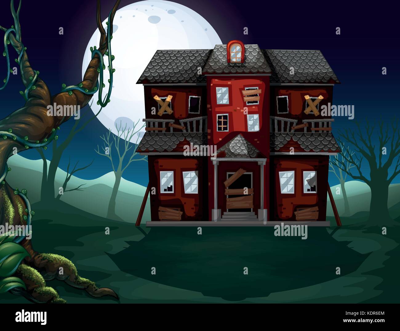 Maison hantée dans les bois La nuit illustration Illustration de Vecteur