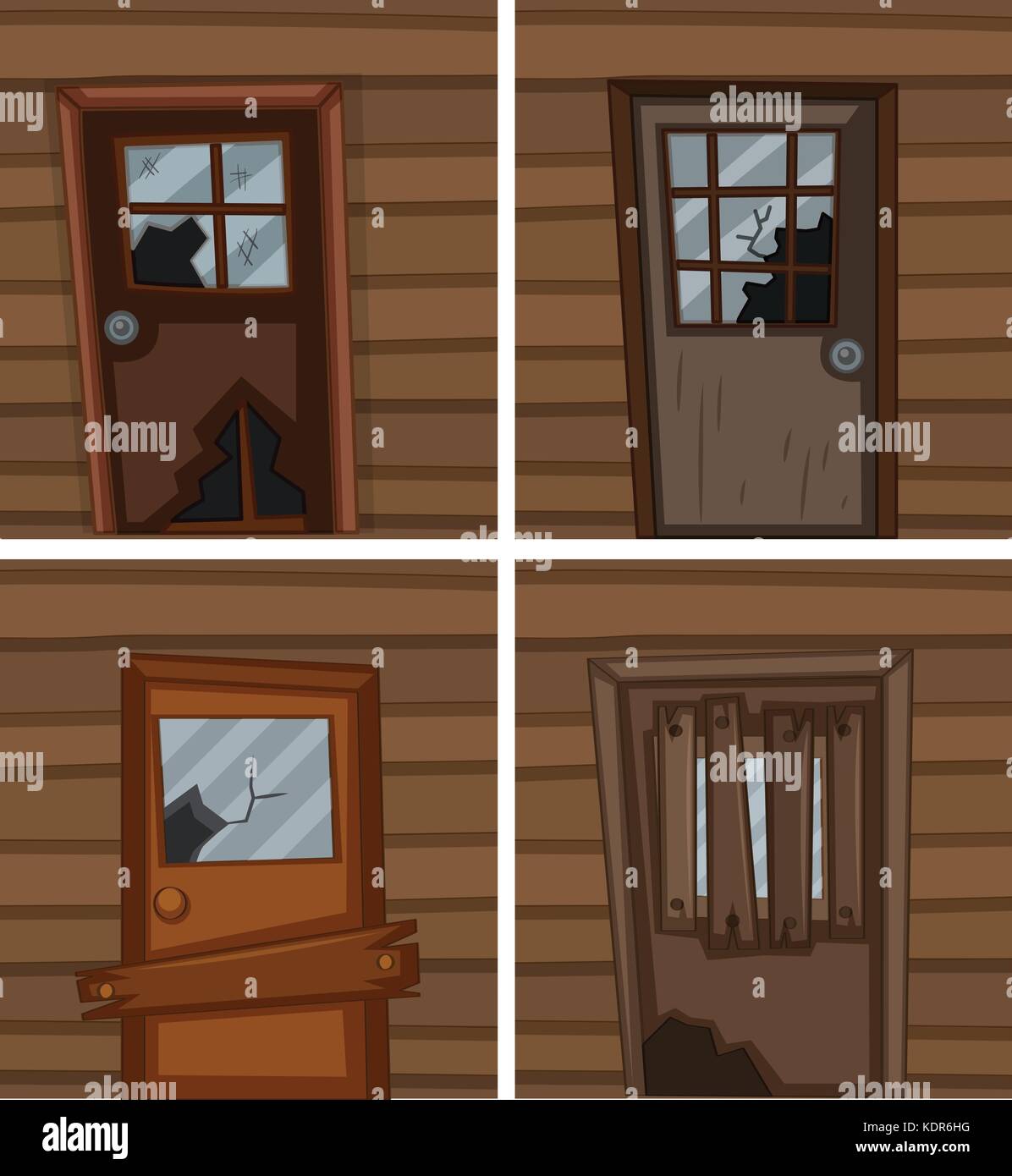 Les fenêtres brisées et les portes illustration Illustration de Vecteur