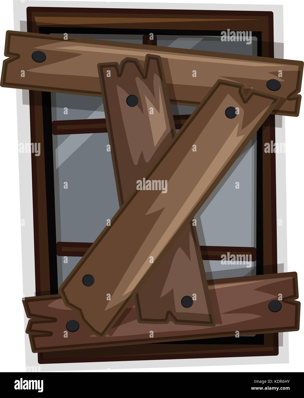 Fenêtre cassée avec des planches sur l'illustration il Illustration de Vecteur