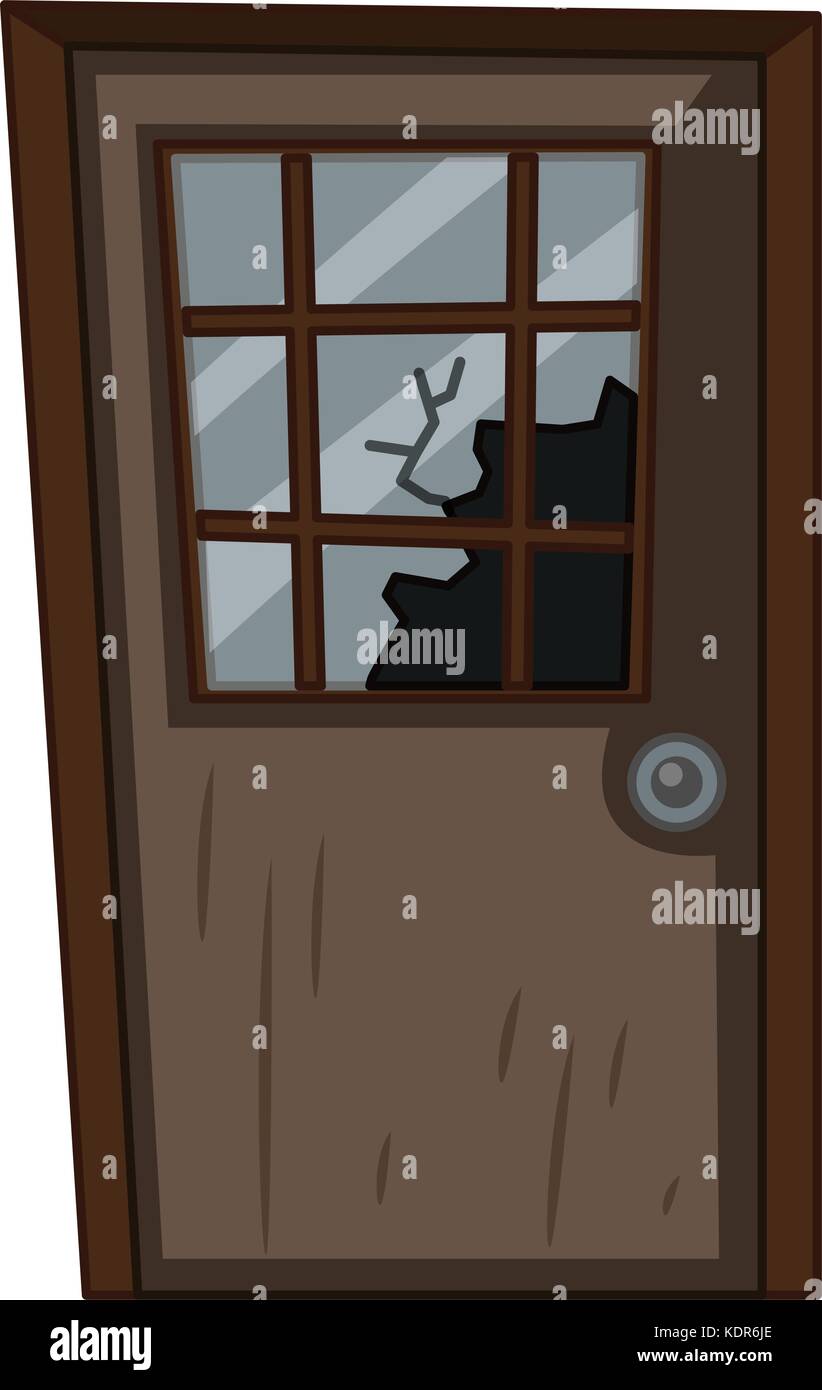 Porte en bois avec vitre cassée illustration Illustration de Vecteur