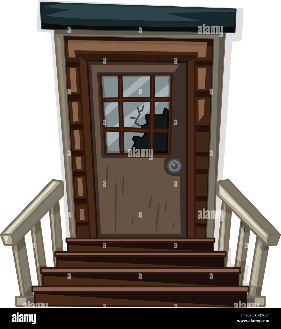Porte en bois avec vitre cassée illustration Illustration de Vecteur