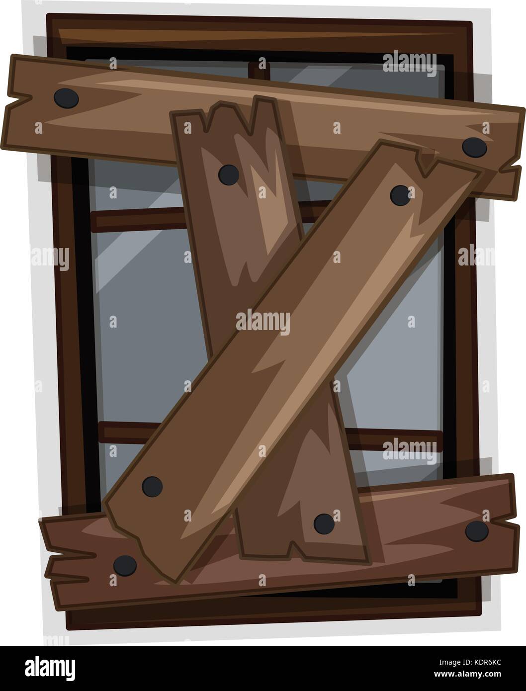 Vieille fenêtre clouée avec des conseils d'illustration Illustration de Vecteur