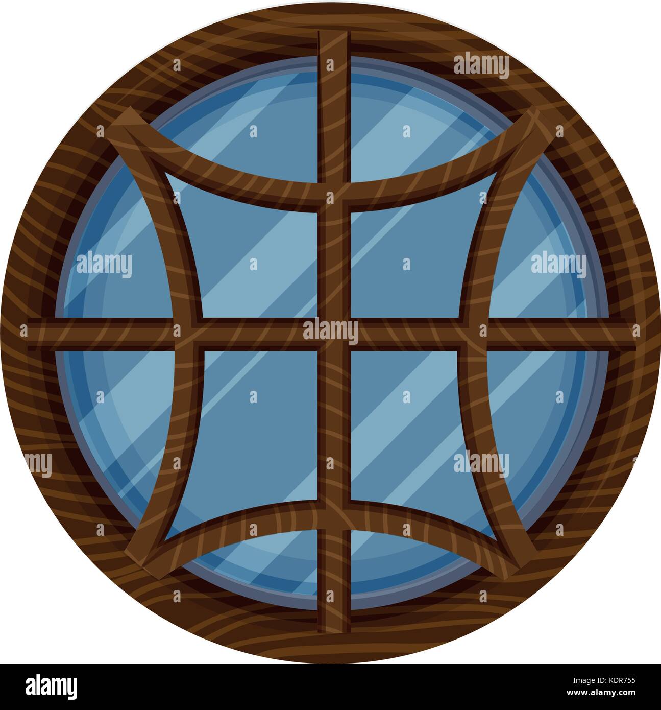 Fenêtre ronde avec cadre en bois illustration Illustration de Vecteur