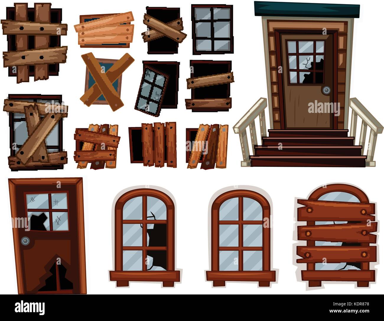 Portes et fenêtres cassées illustration Illustration de Vecteur