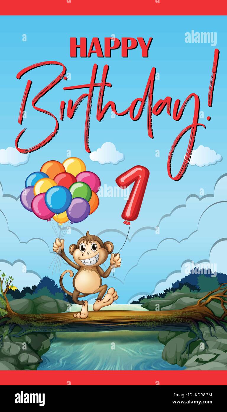 Joyeux Anniversaire Carte Avec Ballons Et Singe Illustration Image Vectorielle Stock Alamy