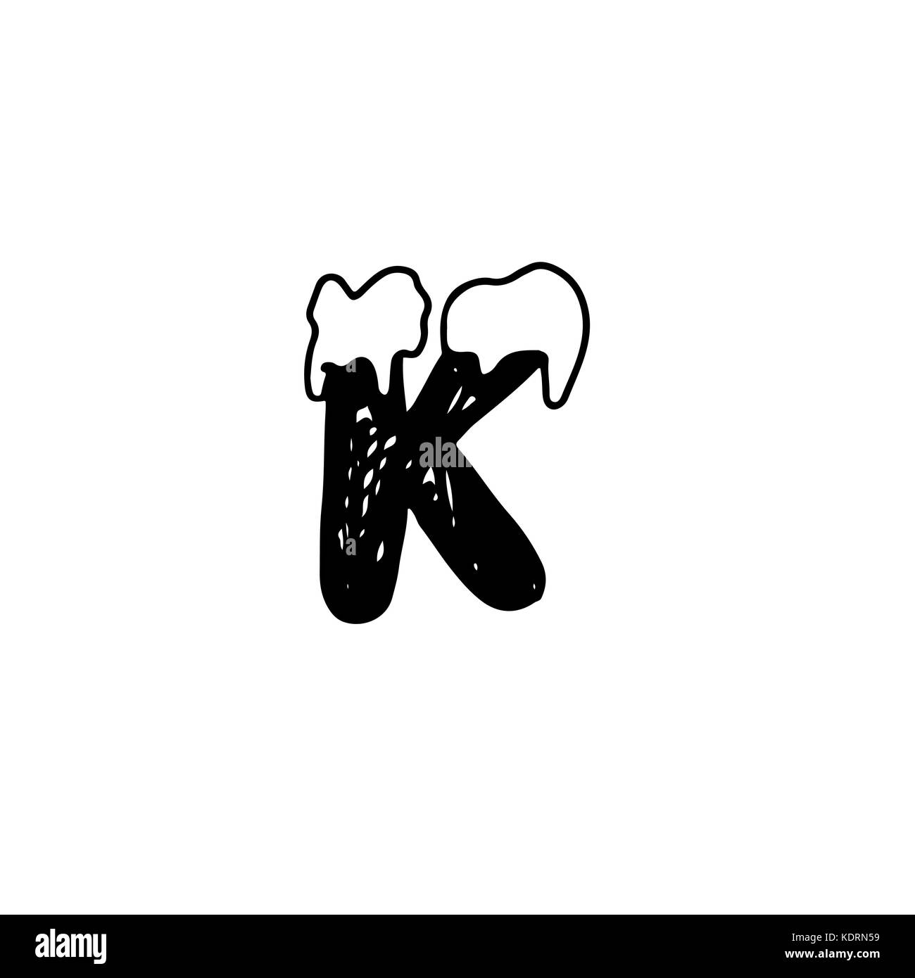 . K. L'alphabet de neige de noël christmas police avec la neige. handdrawn lettrage. vector illustration. Illustration de Vecteur