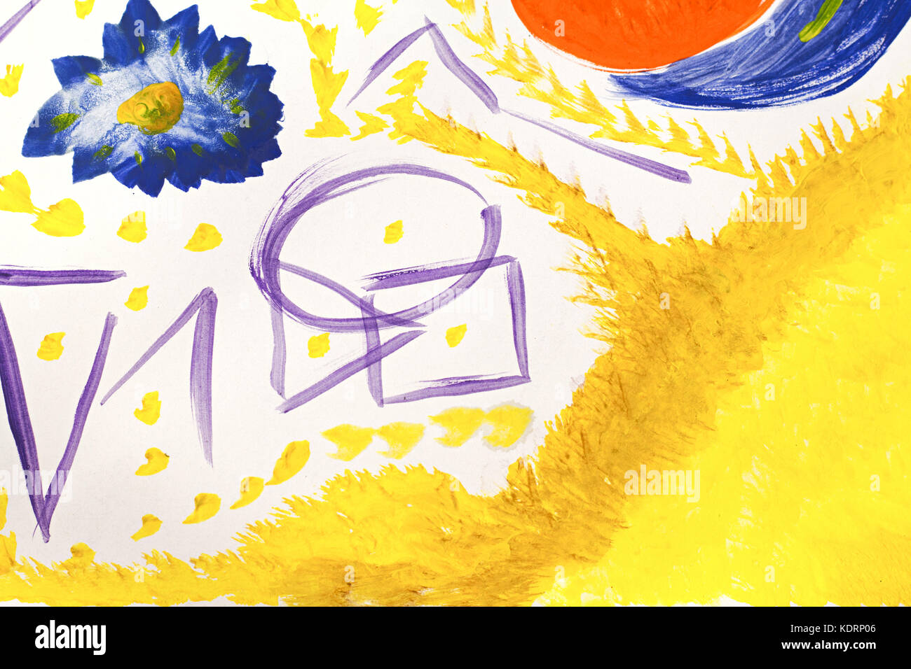 Bleu violet et jaune art abstrait peinture Banque D'Images