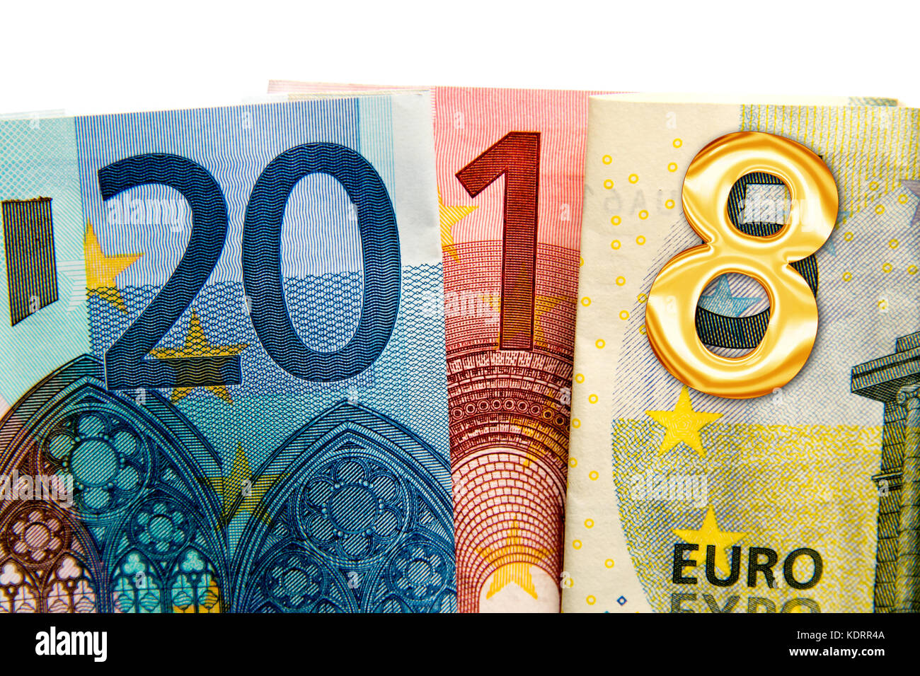 Close up on écrit 2018 euros avec des billets de banque Banque D'Images