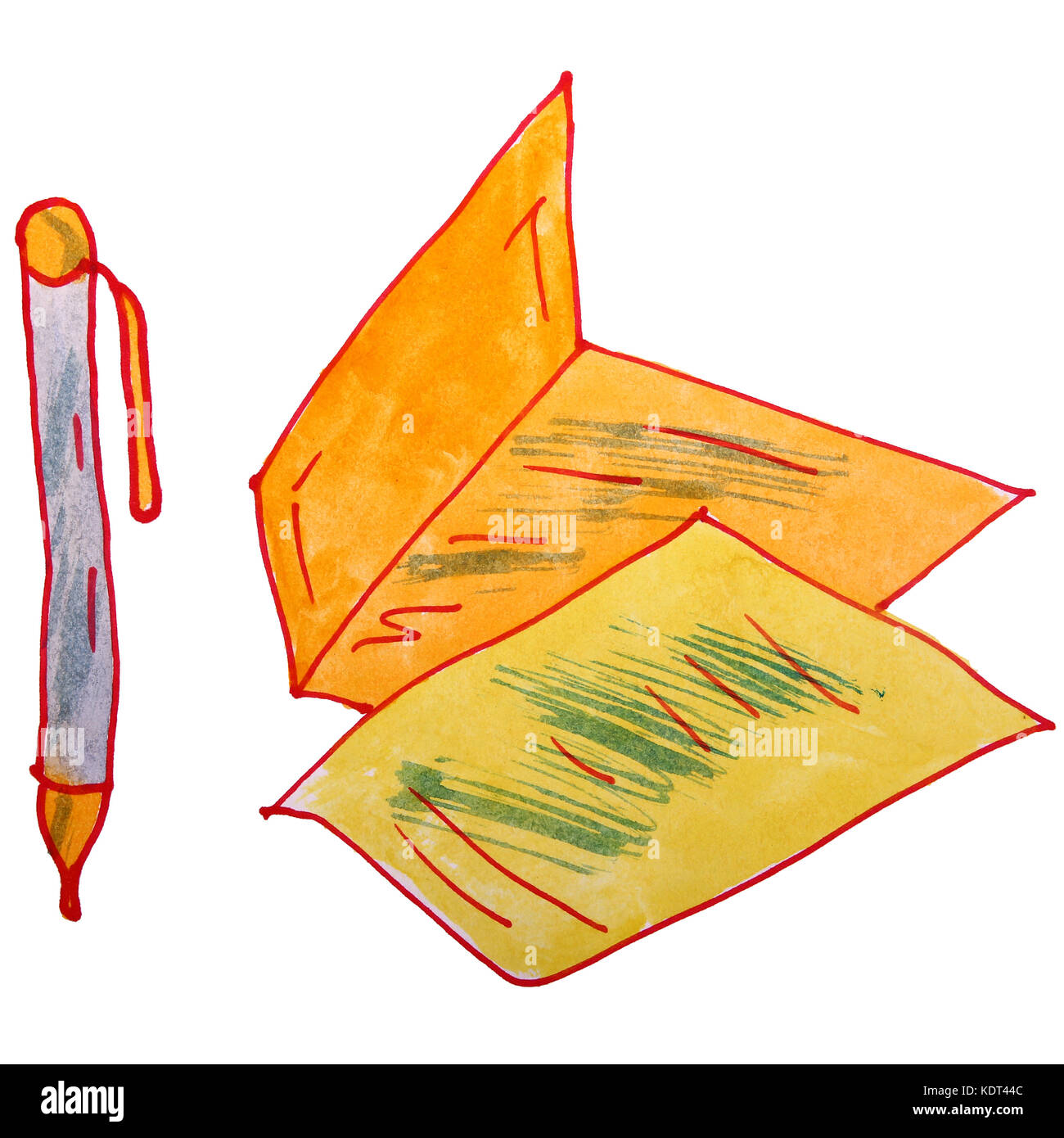 Un dessin aquarelle enfants stylo, sur une feuille de dessin animé white backg Banque D'Images