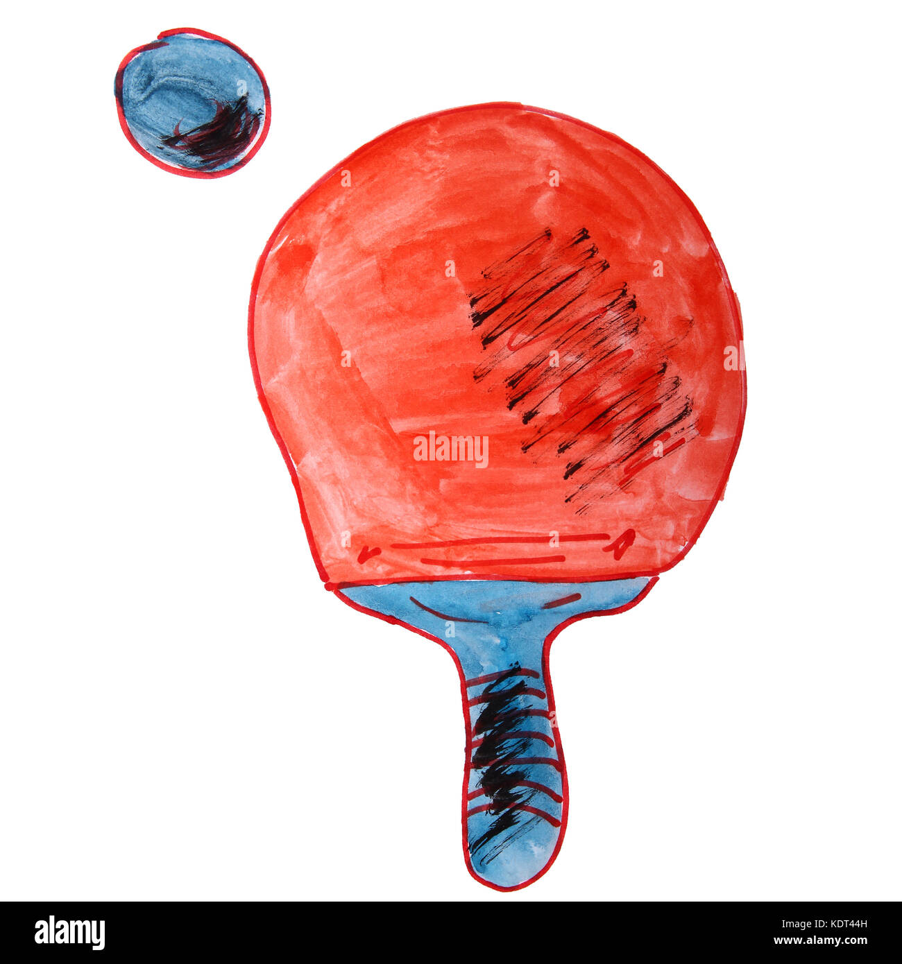 Un dessin aquarelle enfants tennis de table, dessin animé sur un livre blanc b Banque D'Images