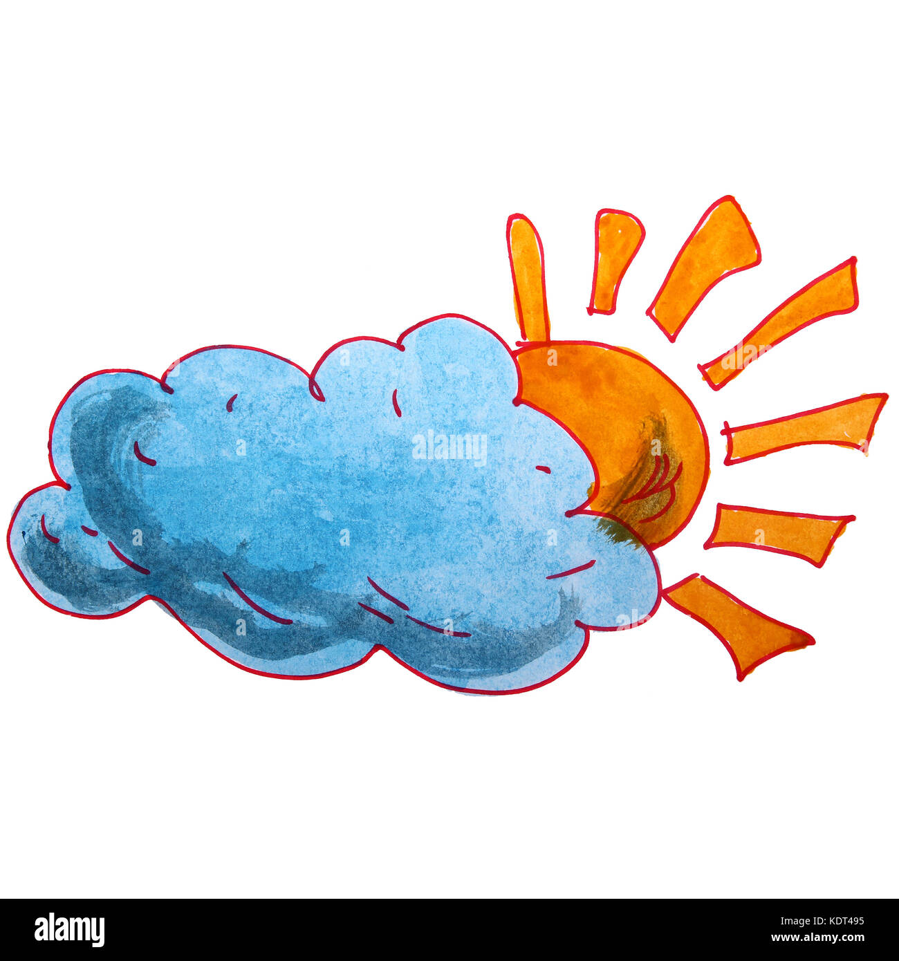 Les enfants dessin aquarelle dessin animé sur un sun cloud white background Banque D'Images