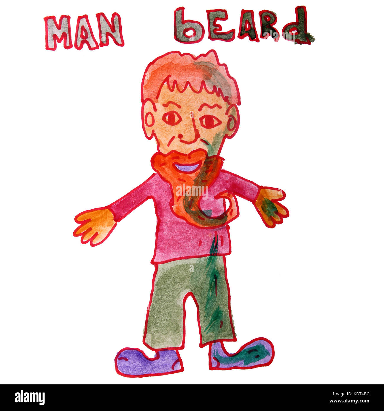 Aquarelle Dessin enfants barbe homme dessin animé sur un fond blanc Banque D'Images