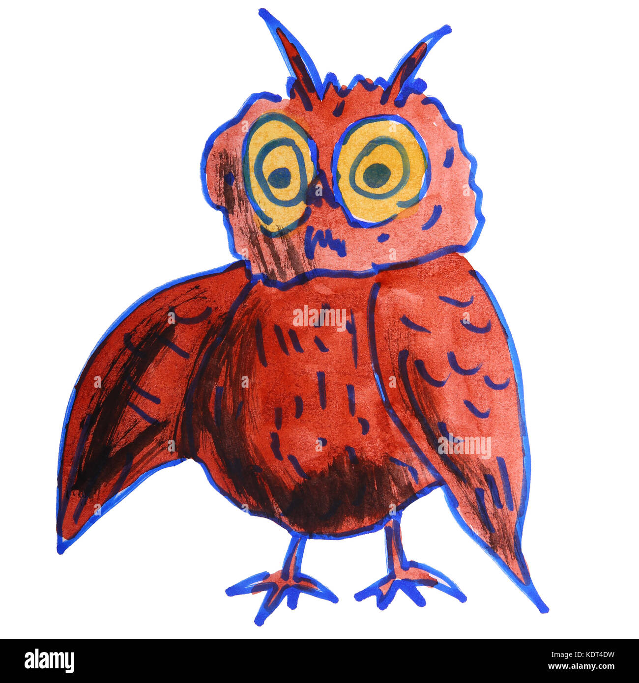 Aquarelle Dessin enfants cartoon owl sur fond blanc Banque D'Images