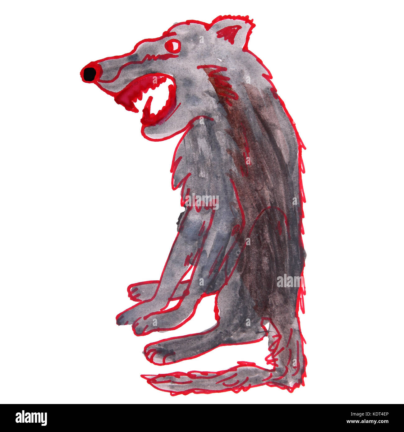 Aquarelle Dessin dessin animé enfants loup sur fond blanc Banque D'Images