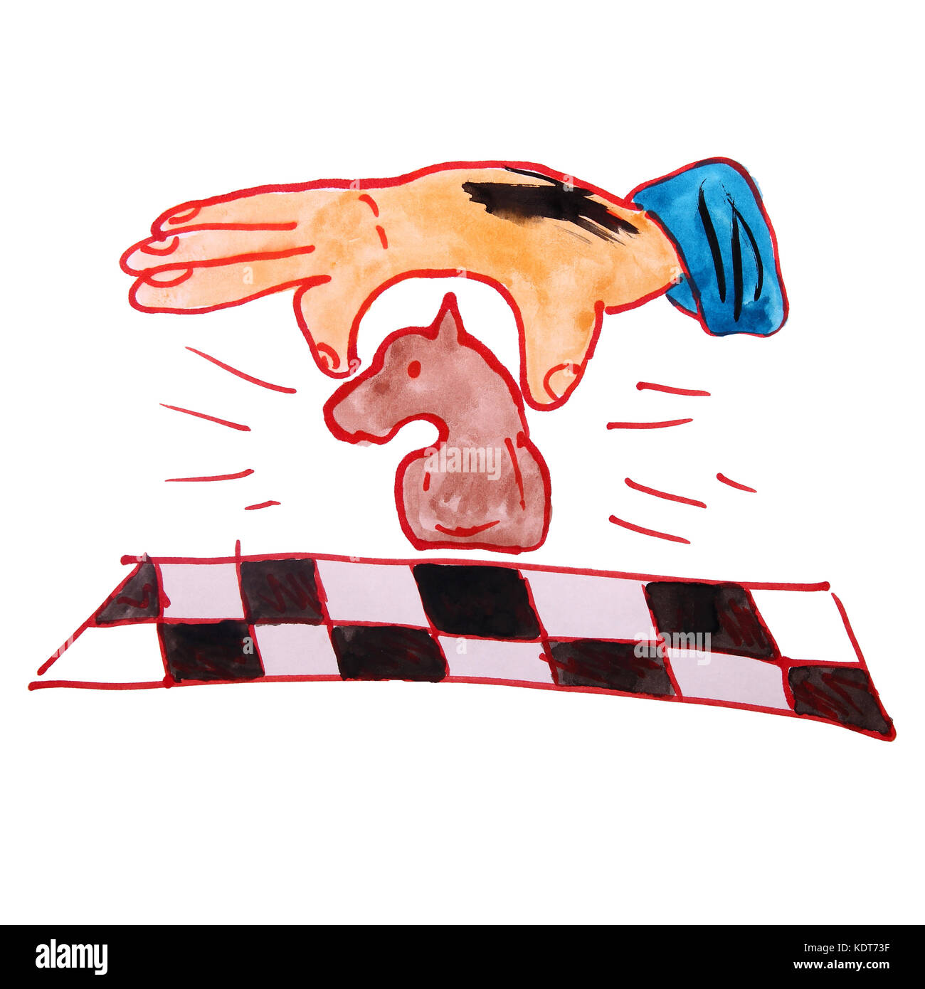 Conseil d'échecs, aquarelle dessin cheval cartoon style isolé sur Banque D'Images