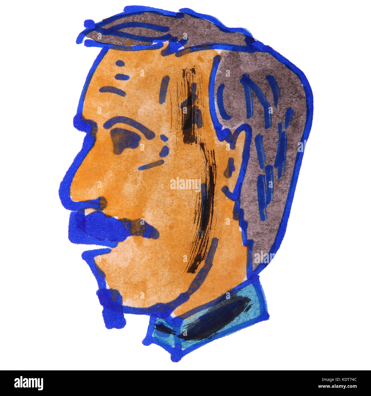 Profil homme barbe moustache aquarelle dessin cartoon style isol Banque D'Images