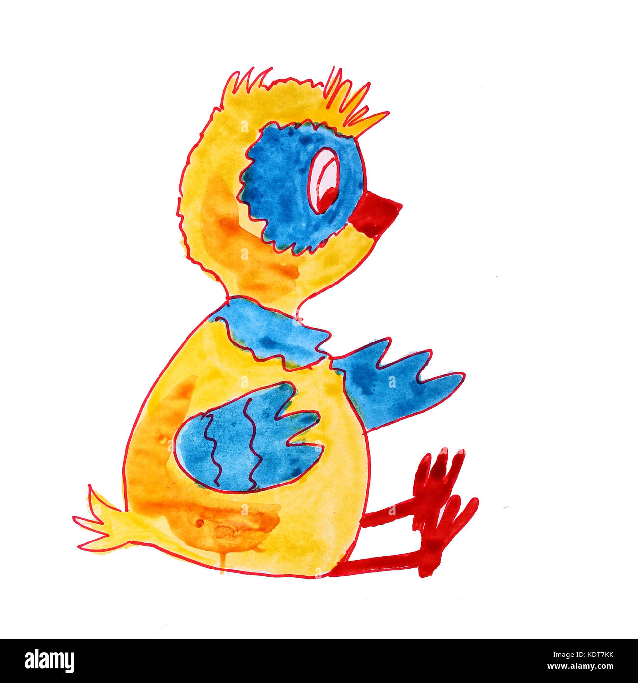 Chicken aquarelle dessin caricature isolé sur fond blanc backgroun Banque D'Images
