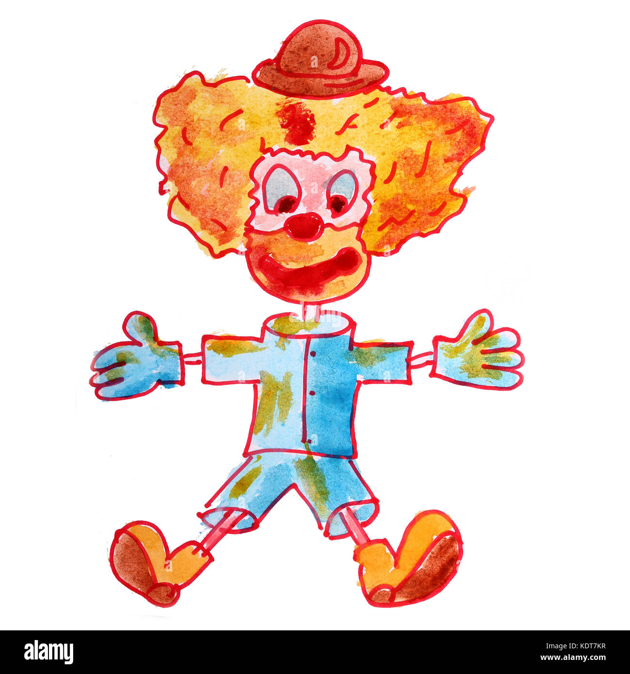 Aquarelle Dessin clown isolé sur fond blanc Banque D'Images