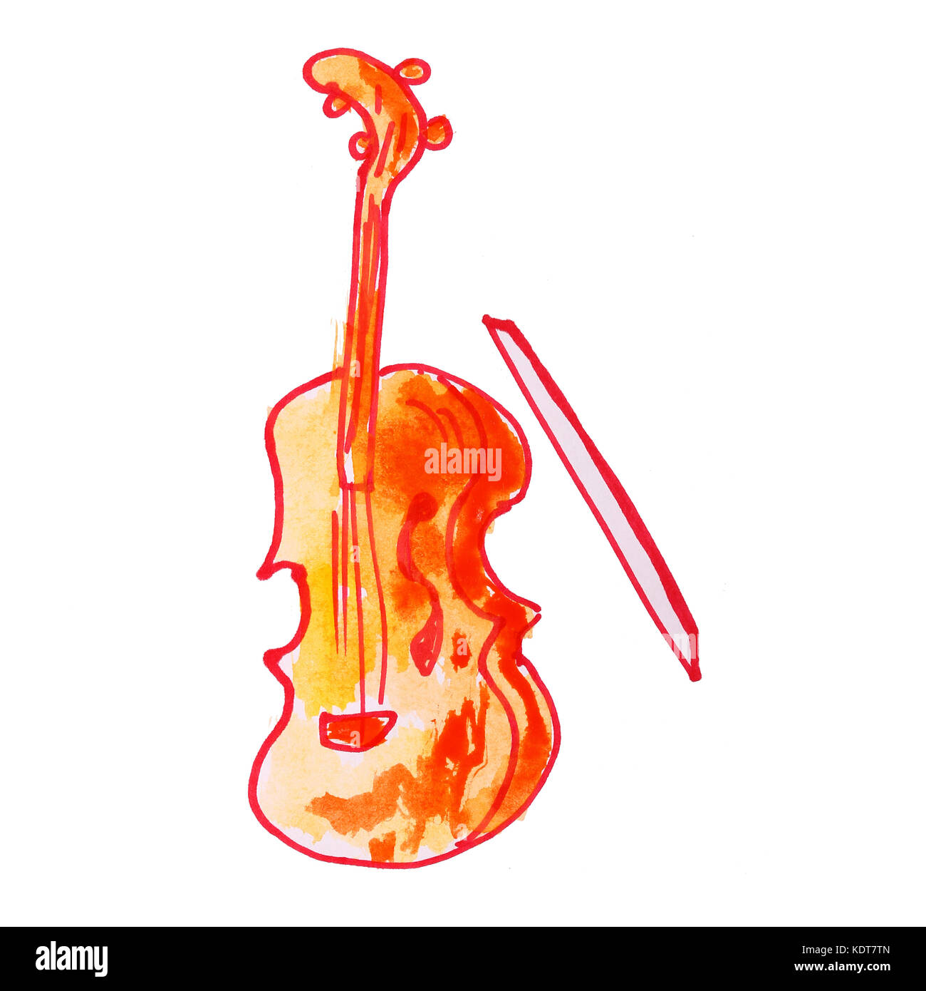 Archet de violon avec aquarelle dessin isolé sur fond blanc Banque D'Images