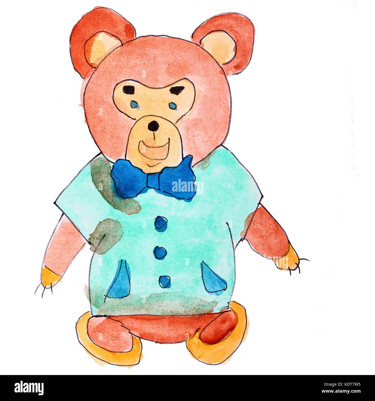 Aquarelle Dessin cartoon bear isolé sur fond blanc Banque D'Images