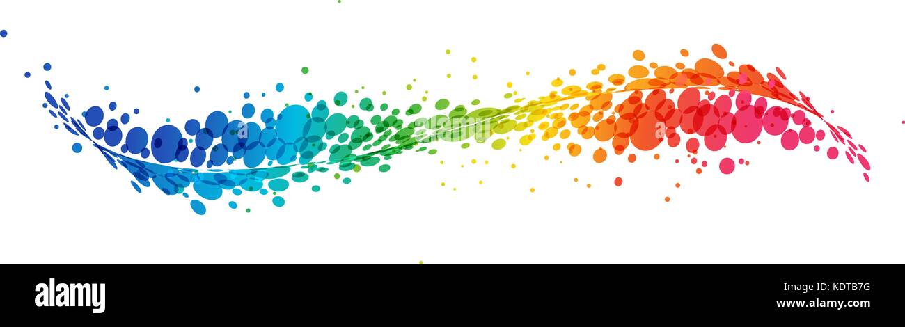 Arc-en-ciel futuriste multicolore sur fond blanc, la ligne courbe avec des cercles Illustration de Vecteur