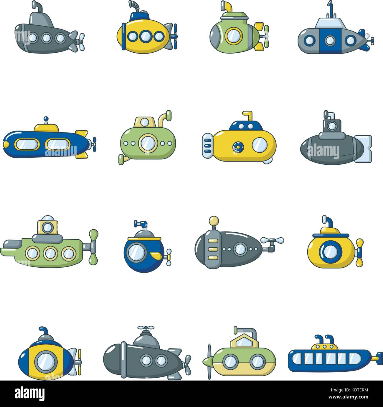 Icons set sous-marin, style cartoon Illustration de Vecteur