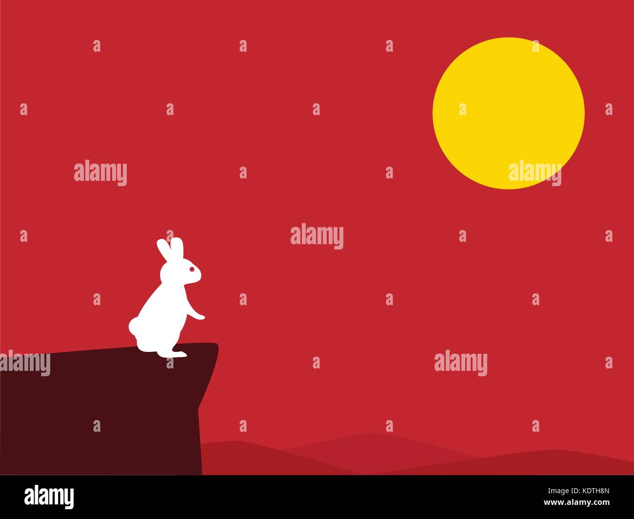 Lapin blanc sur la falaise avec fond rouge pour le festival de gâteau de lune Illustration de Vecteur