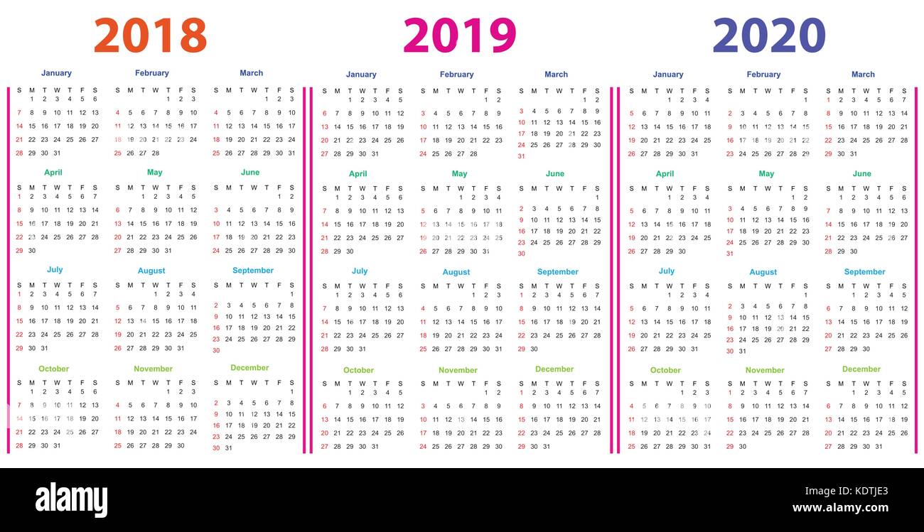 Design calendrier 2018,2019,2020 Illustration de Vecteur
