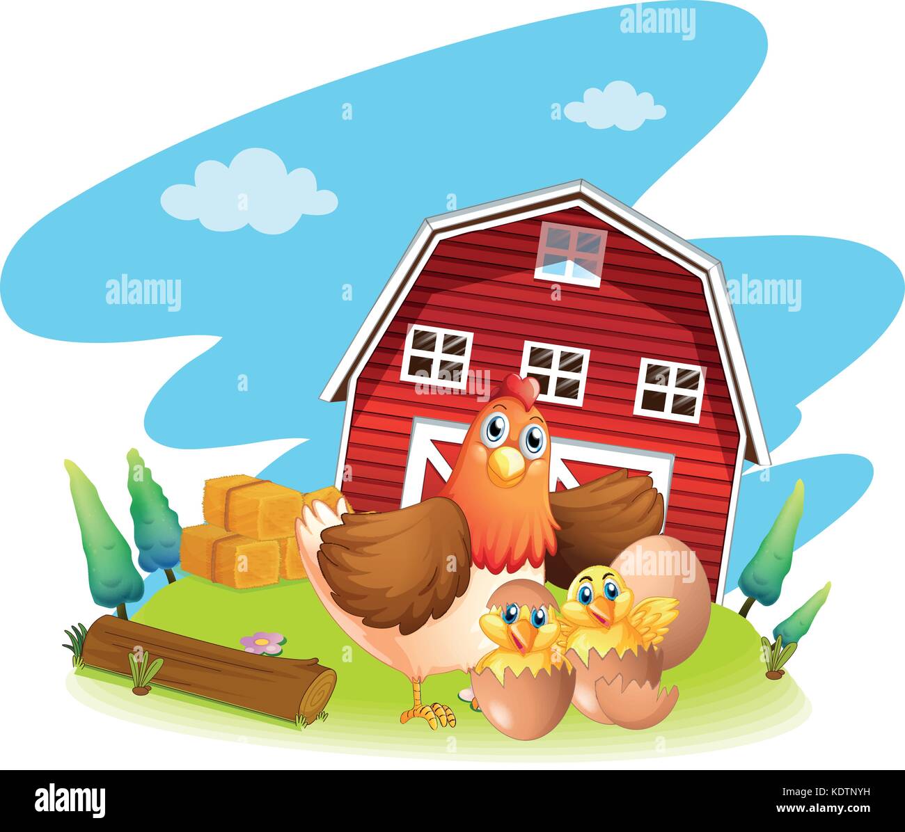 Et les poussins de poulet à la ferme illustration Illustration de Vecteur