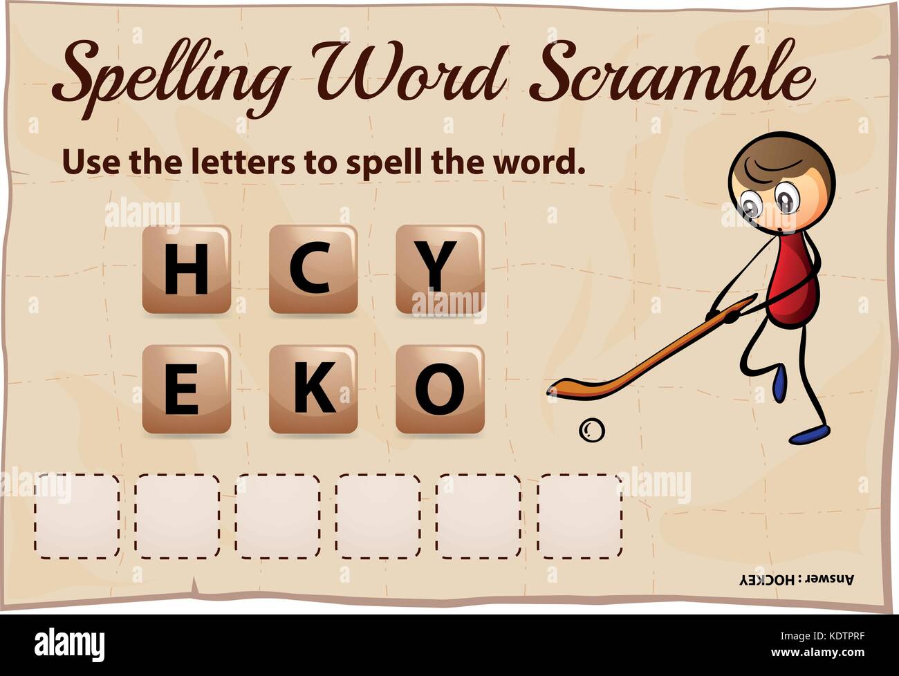 L'orthographe word scramble match de hockey avec modèle illustration Illustration de Vecteur