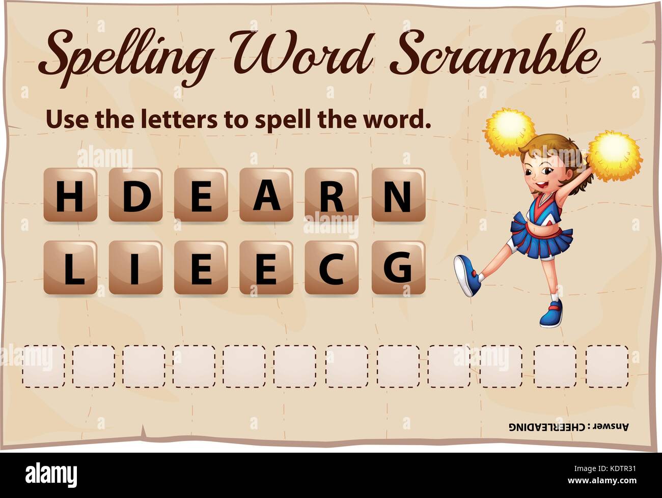 L'orthographe word scramble pour mot illustration cheerleading Illustration de Vecteur