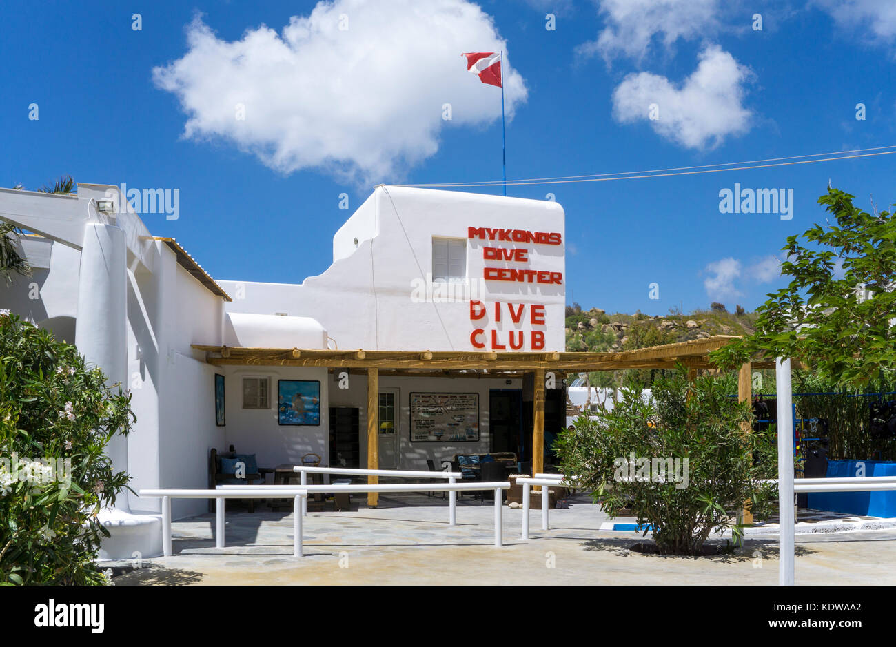 Centre de plongée de Mykonos, tauchschule suis Paradise beach, Mykonos Banque D'Images