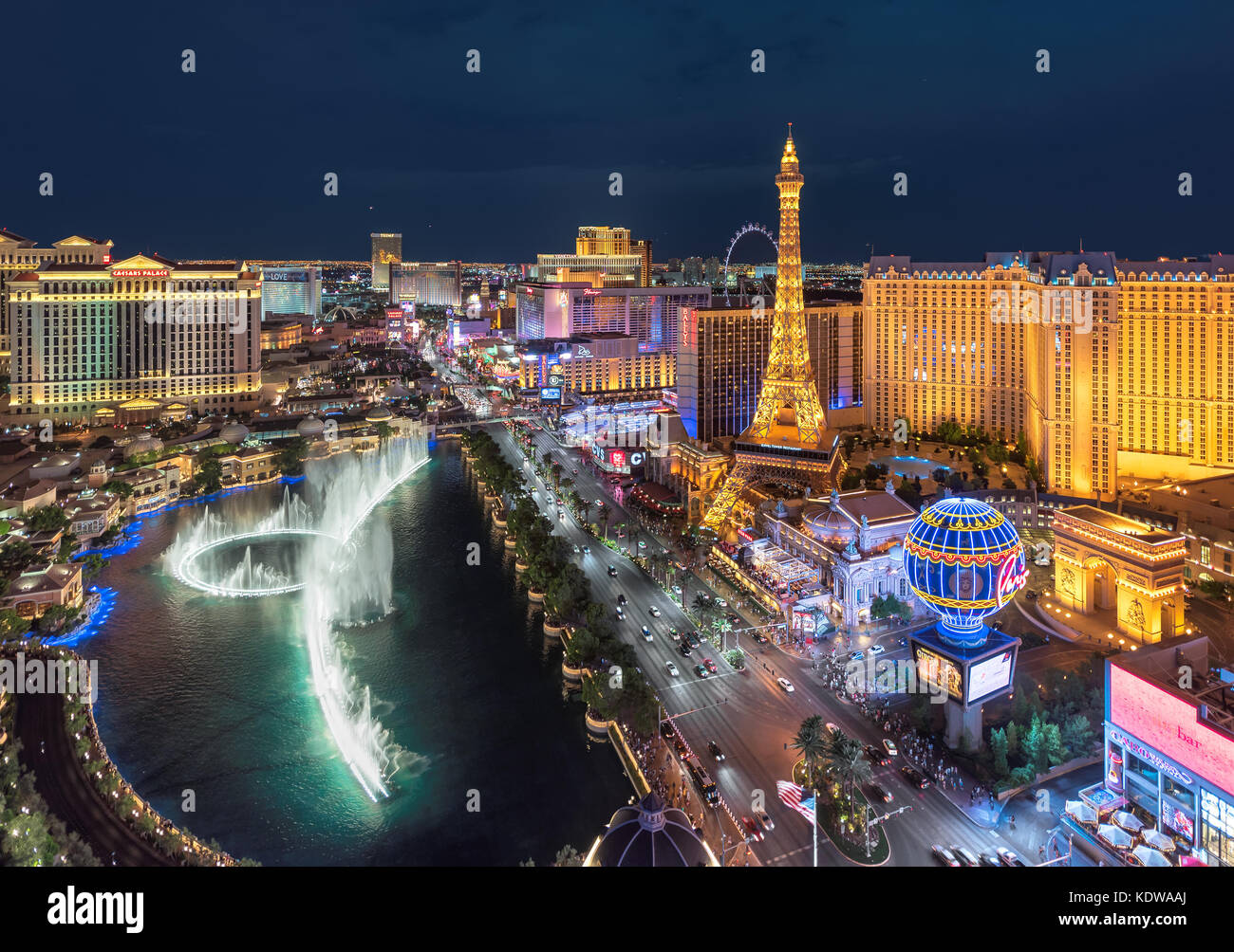 Vue aérienne de l'éclairage de nuit Las Vegas Strip Banque D'Images