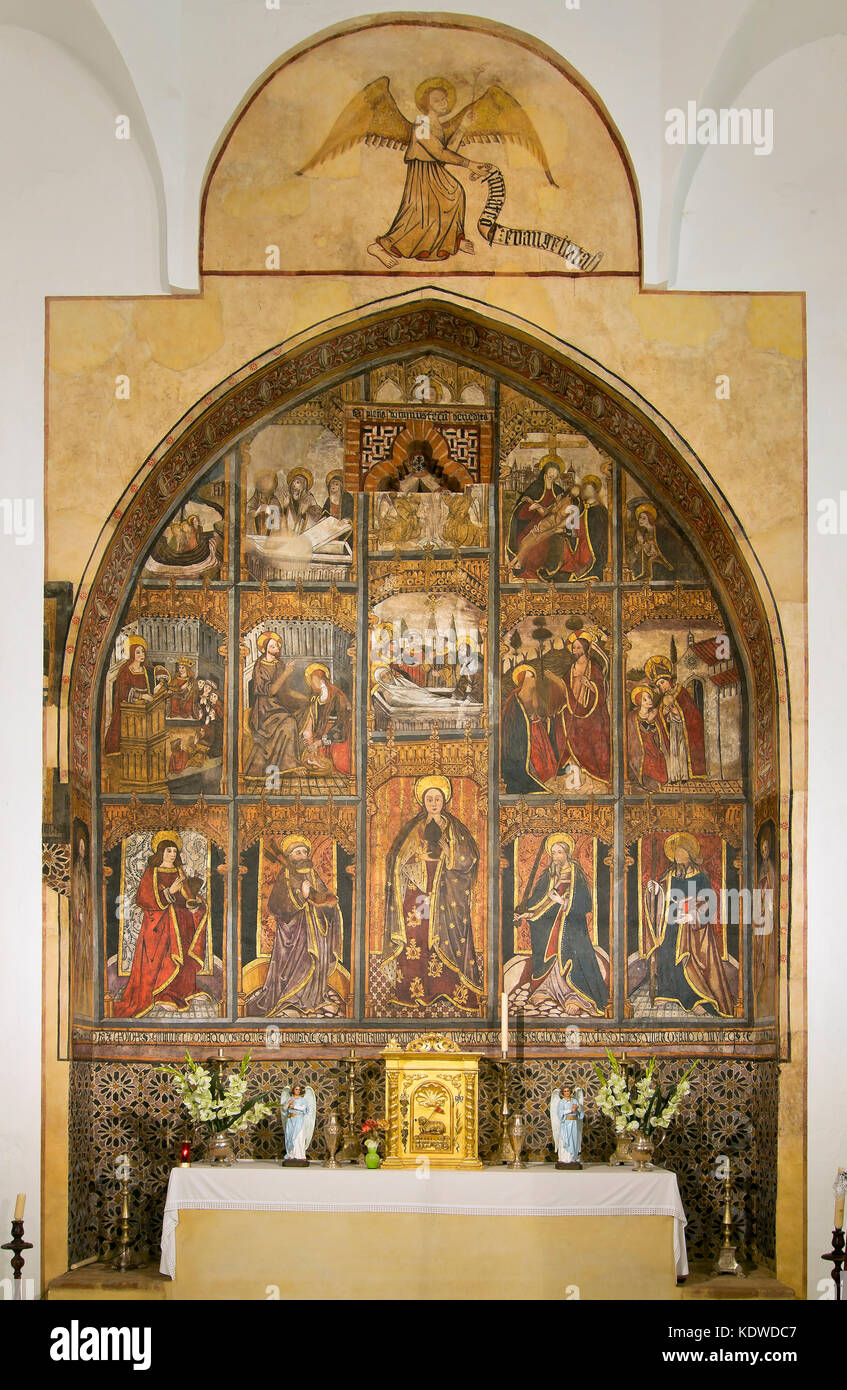 L'église paroissiale de Santa Maria Magdalena - retable murale artistique avec des scènes de la vie de Sainte Marie Madeleine (datée de 1521), Cala, huelva pro Banque D'Images