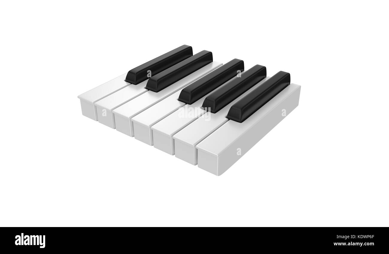Touches de piano isolées sur fond blanc. Illustration de rendu d'art 3D. Banque D'Images