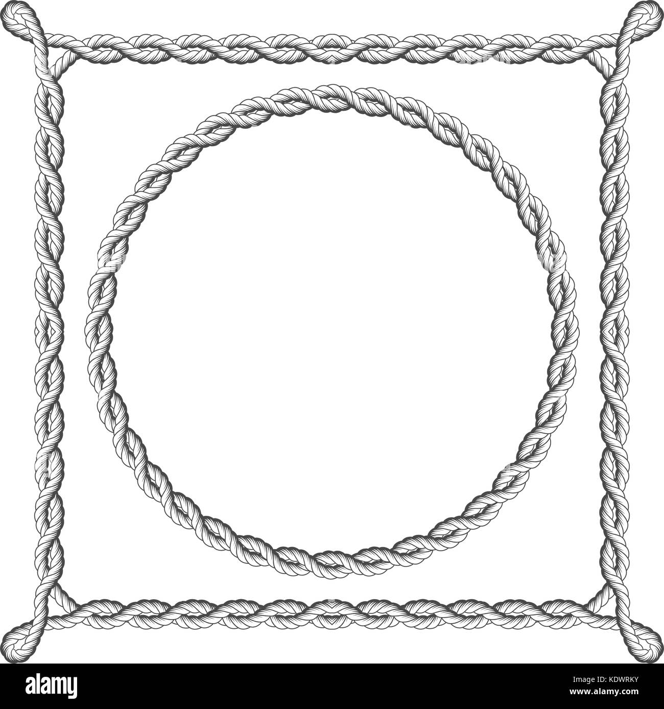 La corde tordue frames - frontières maritimes ronds et carrés Illustration de Vecteur