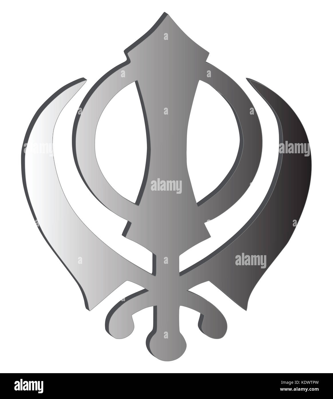 Le principal symbole du sikhisme - sign Khanda faite de métal blanc, fond blanc, isolé, illustration Banque D'Images