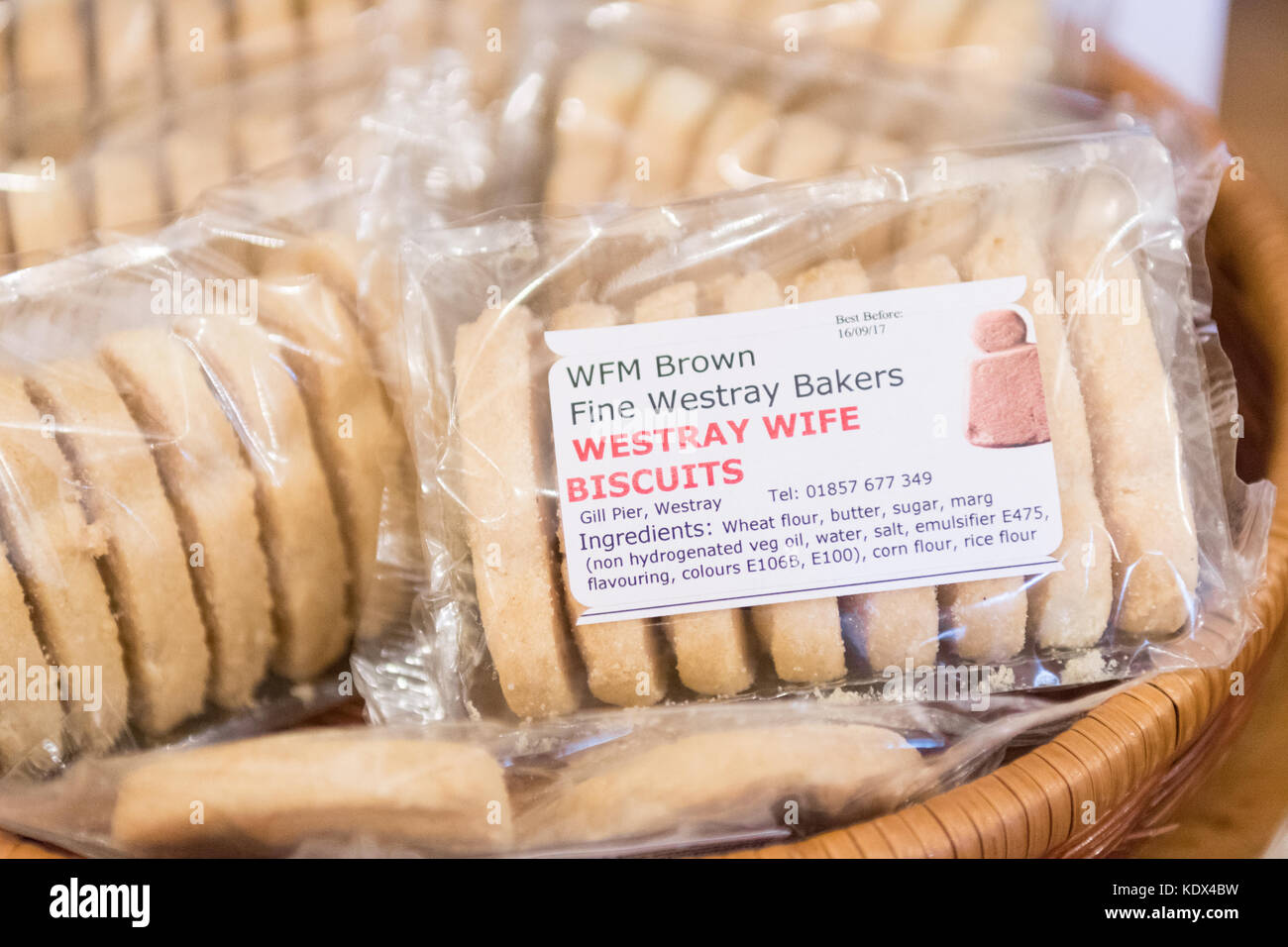 Biscuits Épouse de Westray en vente dans le Centre du patrimoine mondial de Westray, Orkney, Westray, Ecosse, Royaume-Uni Banque D'Images