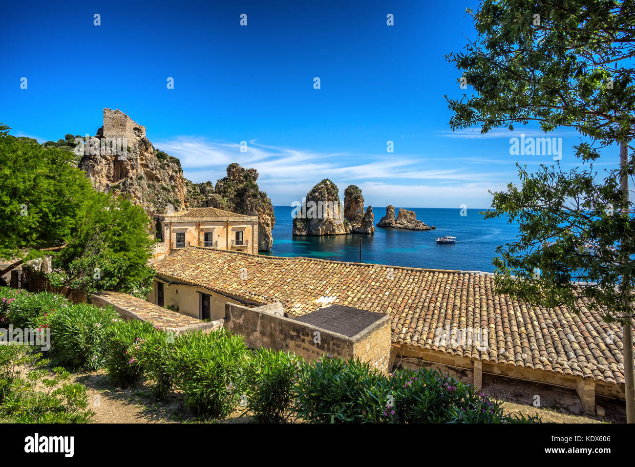 Vue sur tonnara de Scopello, Sicile, en Italie Banque D'Images