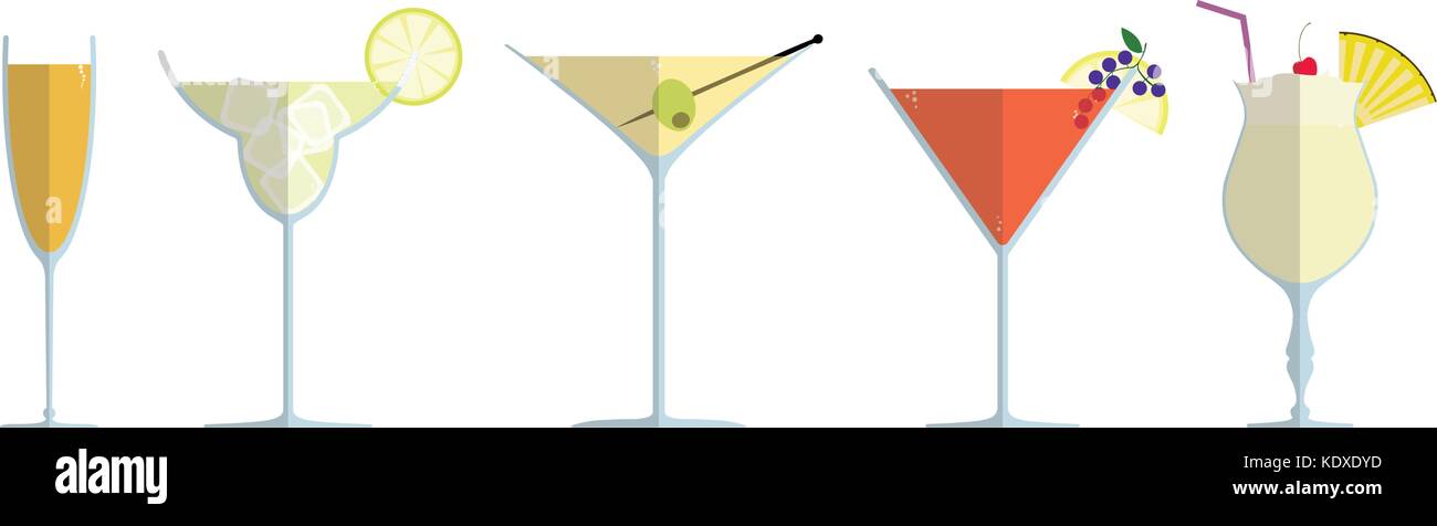 Verres à Cocktail apéritif style télévision collection Illustration de Vecteur