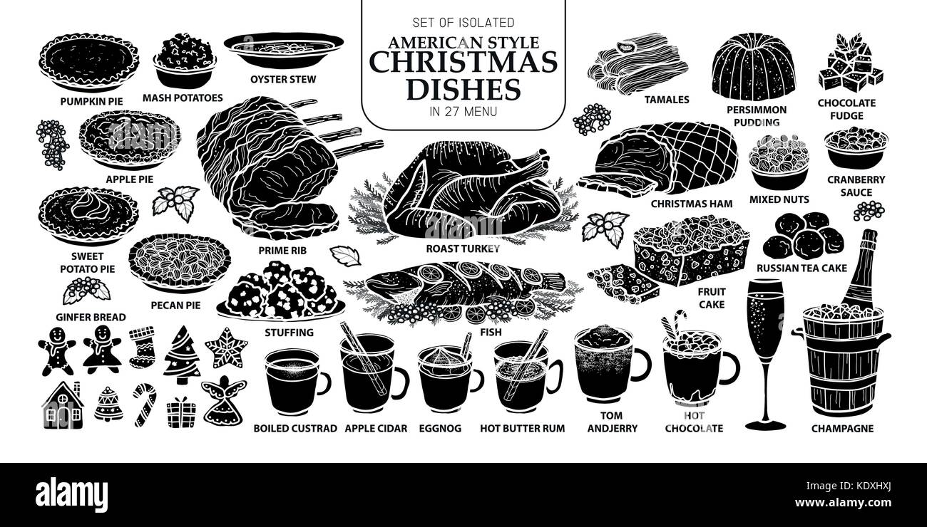 Ensemble de plats de Noël traditionnel silhouette isolés dans 27 menu. cute hand drawn vector illustration alimentaire à contour blanc et noir sur blanc avion Illustration de Vecteur Ensemble de plats de Noël traditionnel silhouette isolés dans 27 menu. cute hand drawn vector illustration alimentaire à contour blanc et noir sur blanc avion Illustration de Vecteur
