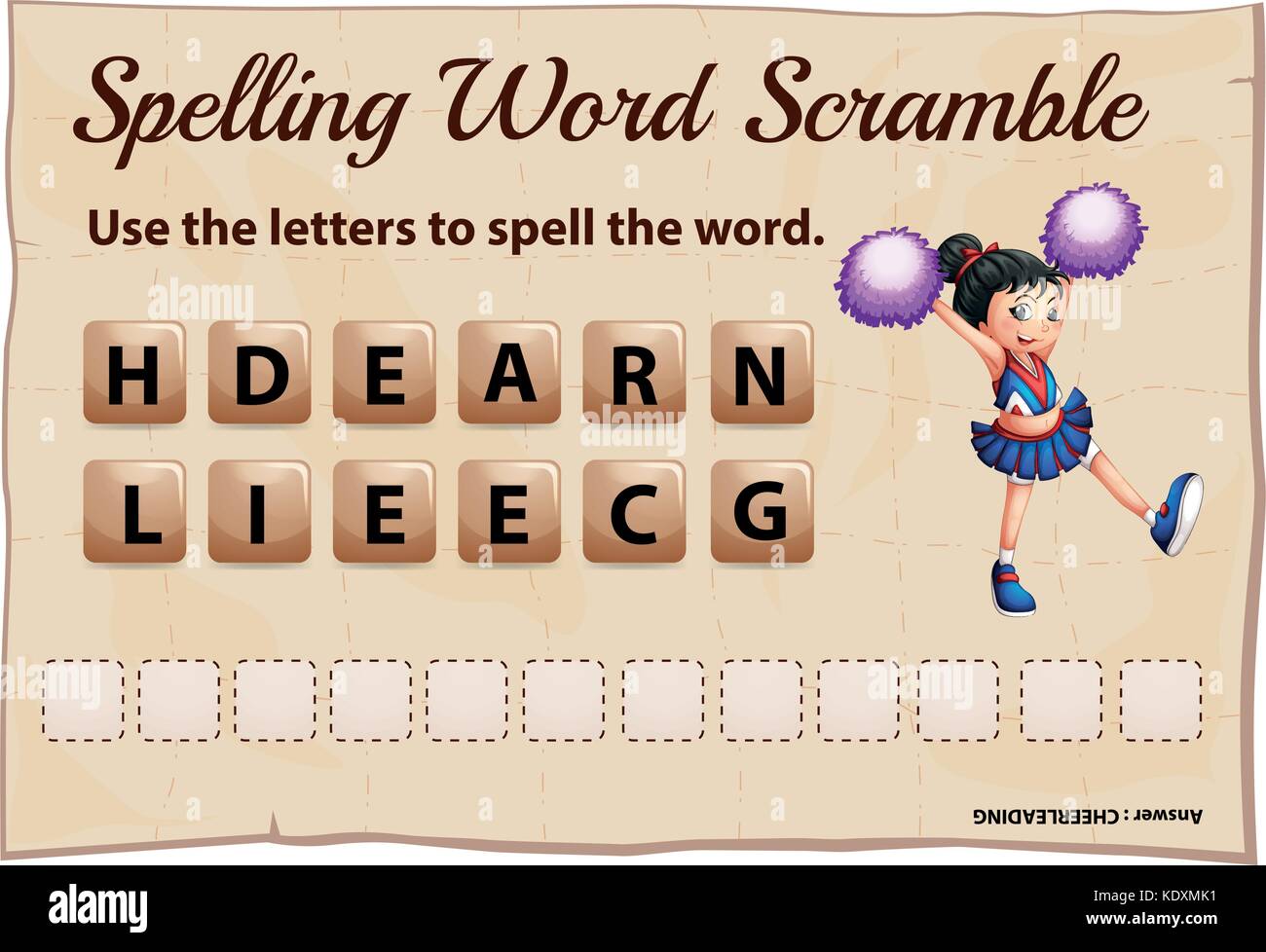Jeu de mots de l'orthographe avec word illustration cheerleading Illustration de Vecteur