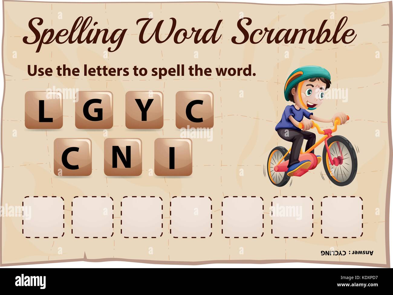 L'orthographe word scramble modèle pour word vélo illustration Illustration de Vecteur
