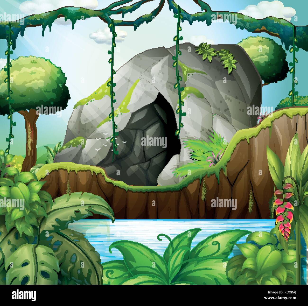 Scène avec cave dans la forêt profonde illustration Illustration de Vecteur