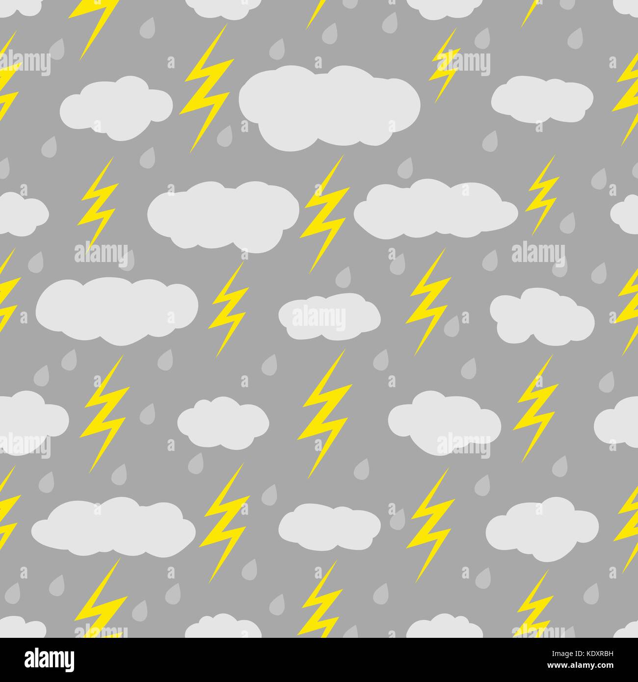 Modèle logique des pluies avec des nuages, des éclairs, et des gouttes de pluie Illustration de Vecteur