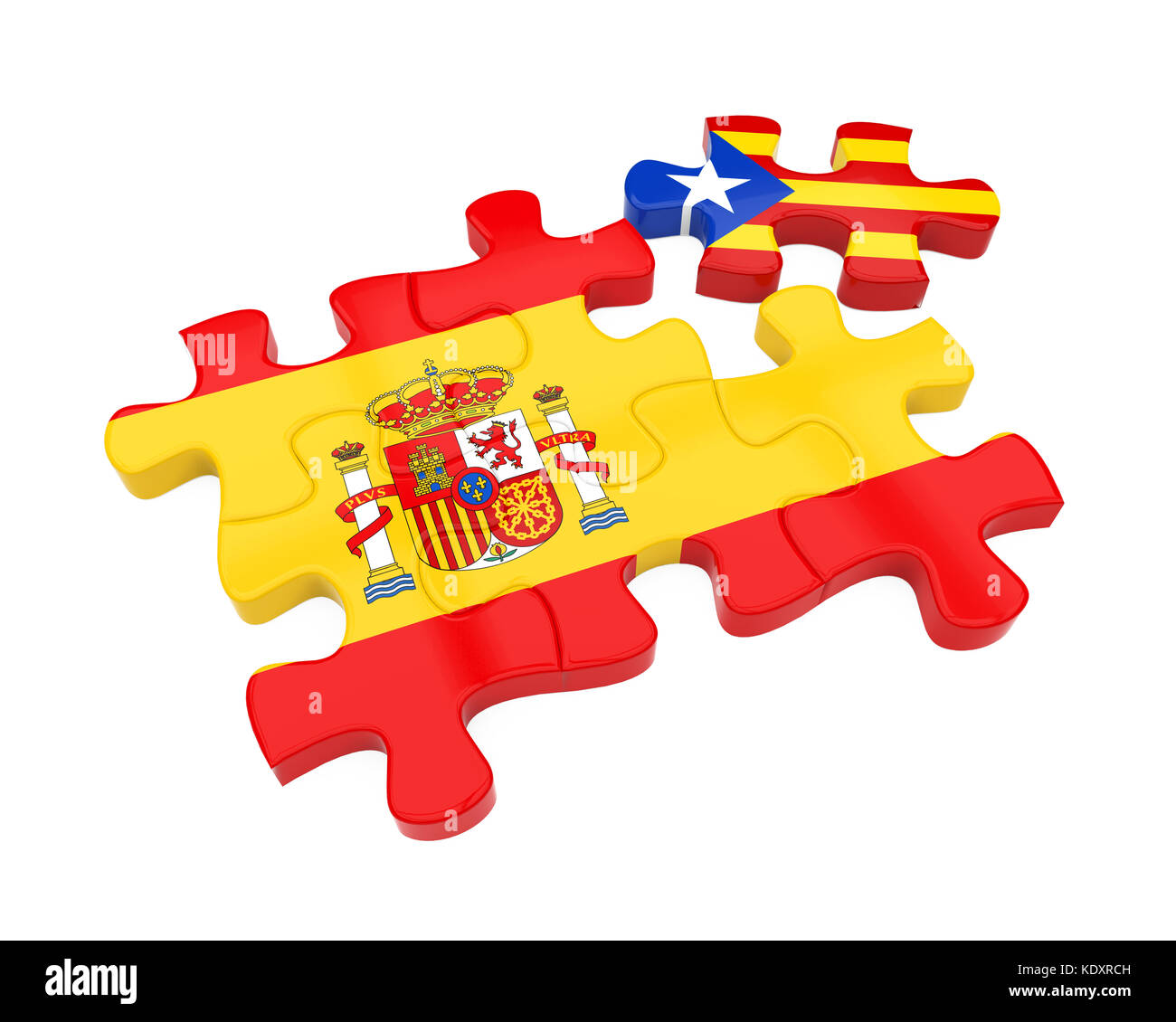 L'Espagne et la catalogne flags isolés puzzle Banque D'Images
