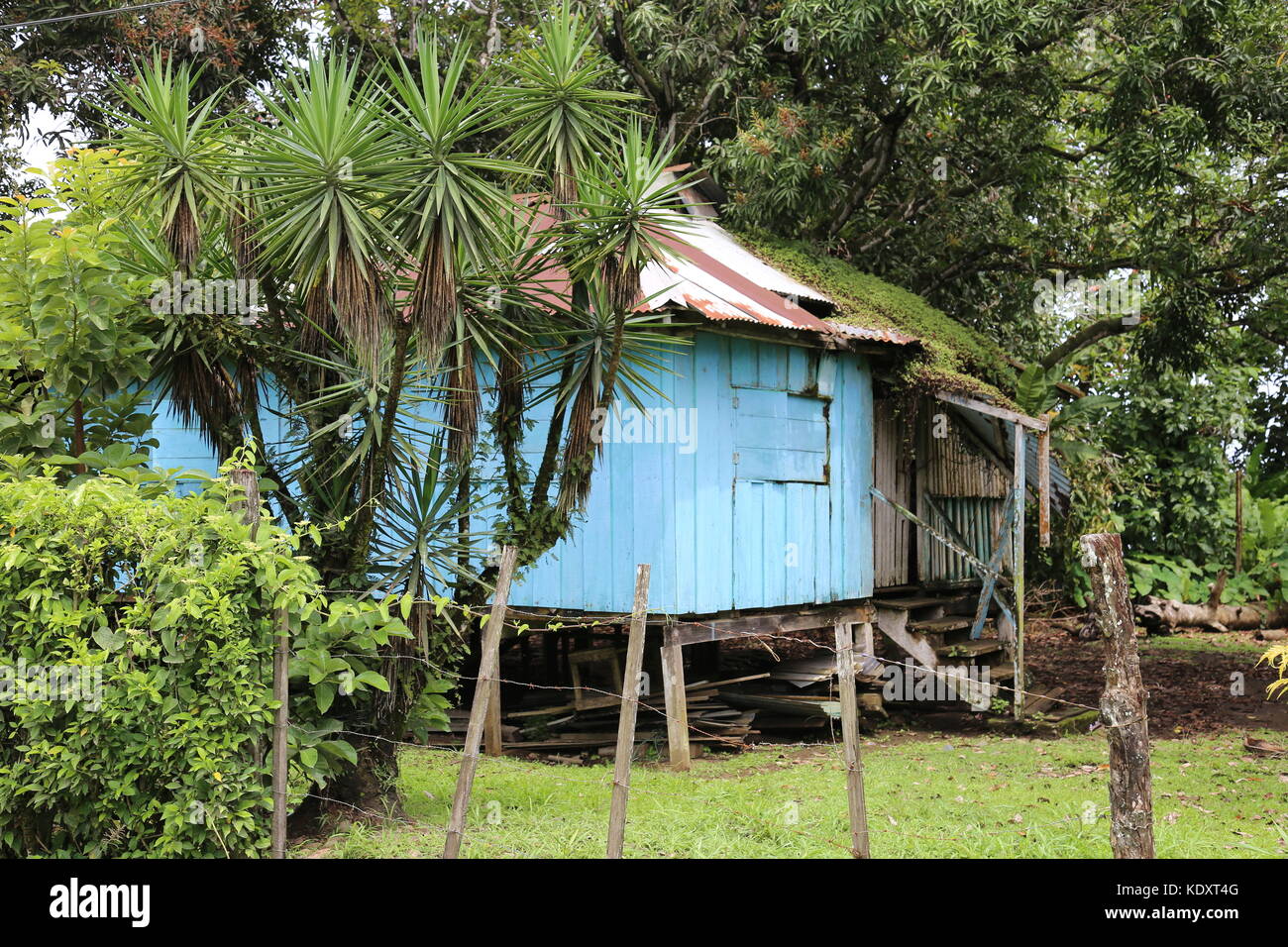 Maison à l'abandon, Playa Negra, Puerto Viejo de Talamanca, province de Limón, mer des Caraïbes, le Costa Rica, Amérique Centrale Banque D'Images